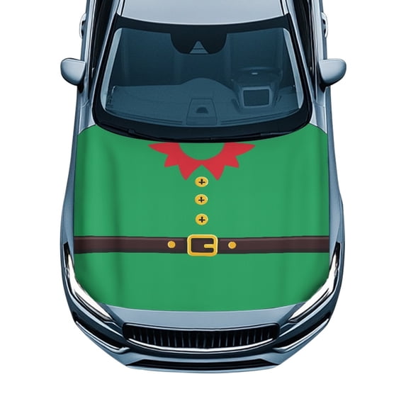 Pzuqiu Car Hood Cover Protector With Christmas Elf Costume Design - Durable Automotive Accessory for Holiday Exterior Decoration