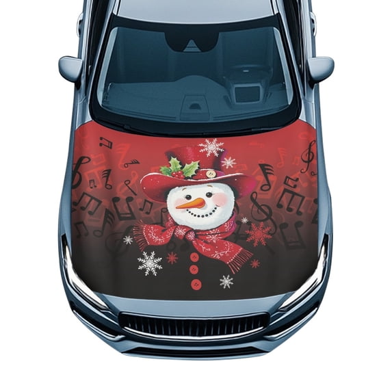 Pzuqiu Car Hood Cover Protector With Christmas Snowman Pattern - Universal Fit Automotive Accessory for Holiday Decoration