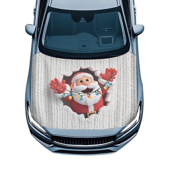 Pzuqiu Car Hood Cover Protector With Festive Santa Design - Universal Automotive Accessory for Christmas Holiday Decoration
