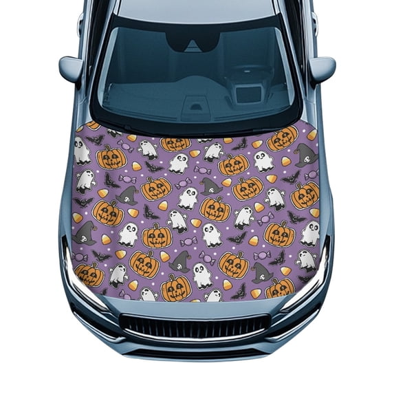 Pzuqiu Car Hood Cover Protector With Halloween Pumpkin Ghost - Universal Automotive Accessories for Exterior Decoration