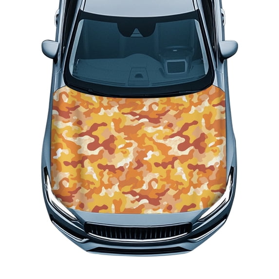 Pzuqiu Car Hood Cover Protector With Orange Camo Pattern - Universal Fit Automotive Accessories for All Season Exterior Protection
