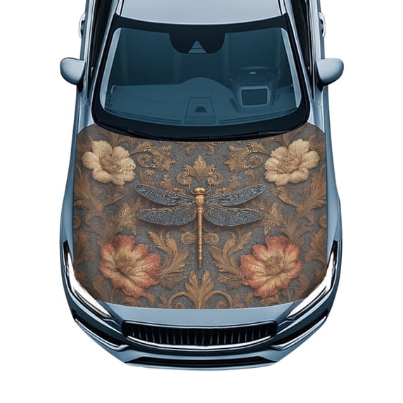 Pzuqiu Car Hood Cover Protector With Vintage Dragonfly Floral - Durable Automotive Accessory for Exterior Decoration