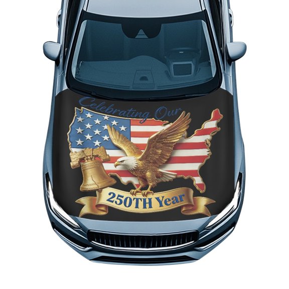 Pzuqiu Car Hood Cover USA 250th Year Eagle Waterproof Swimsuit Fabric, Protection Can be Washed Car Hood Cover Protector for Trucks Pickup Sedans