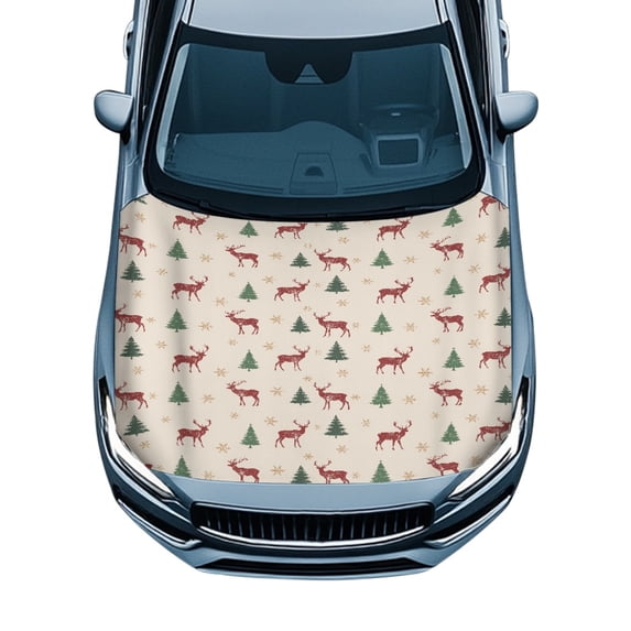 Pzuqiu Car Hood Cover featuring Christmas Reindeer Trees - Waterproof All-Season Protection for Holiday Auto Decor