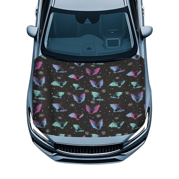 Pzuqiu Car Hood Cover featuring Gradient Bat Design - All-Weather Protection for Halloween Auto Exterior Decoration
