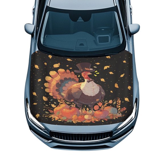 Pzuqiu Car Hood Cover featuring Turkey Pumpkins - All Season Protection for Thanksgiving Fall Auto Decoration