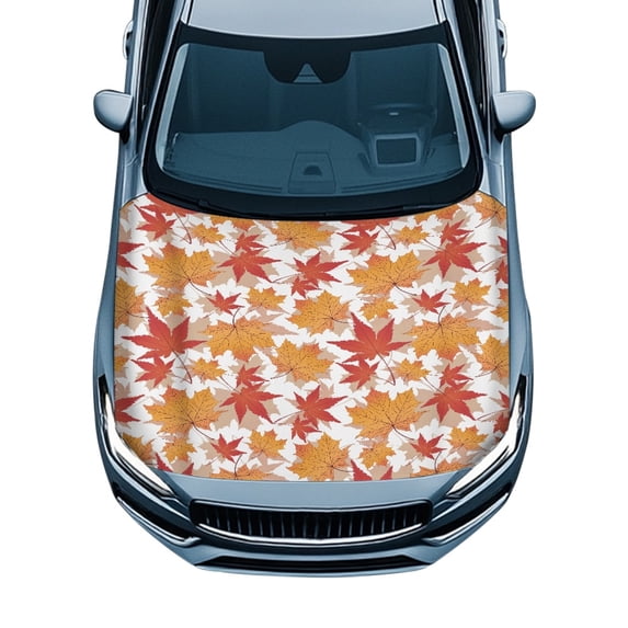 Pzuqiu Car Hood Cover in Autumn Maple Leaves Pattern - Universal Waterproof Protection for All Vehicle Types