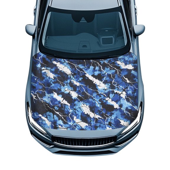Pzuqiu Car Hood Cover with Blue Lightning Pattern - Universal Fit Durable All-Weather Protection for Most Vehicles