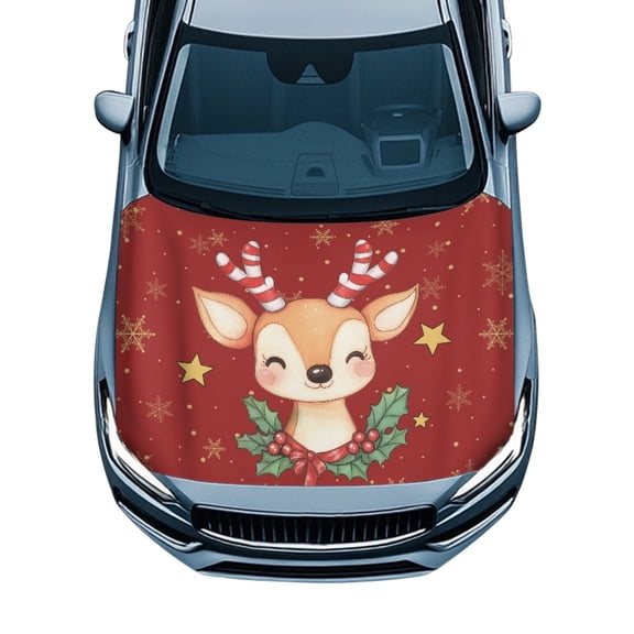 Pzuqiu Car Hood Flag Cover Cute Reindeer Elastic Swimsuit Fabric, All-Season Protection Easy Installation Car Engine Hood Cover for SUV Van Trucks