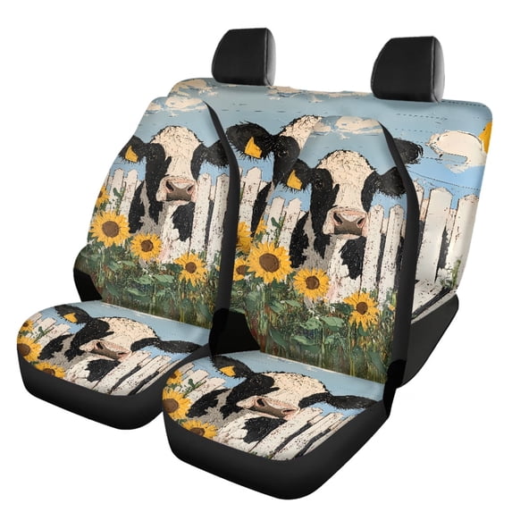 Pzuqiu Car Seat Cover Easy to Install, Compatible with SUV Seats Van Seats, Car Seat Covers Fit for Cars Truck Full Set, Cow