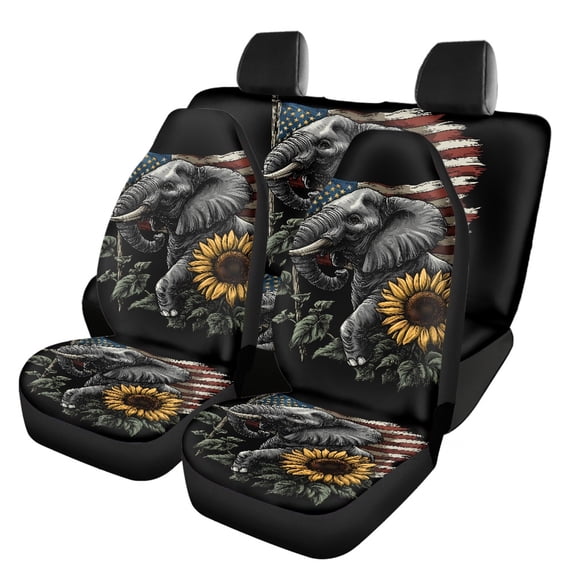 Pzuqiu Car Seat Cover Non Slip, Compatible with Sedan Seats SUV Seats, Car Decoration Full Set Fit for Truck Sedans Easy to Install, American Flag Elephant