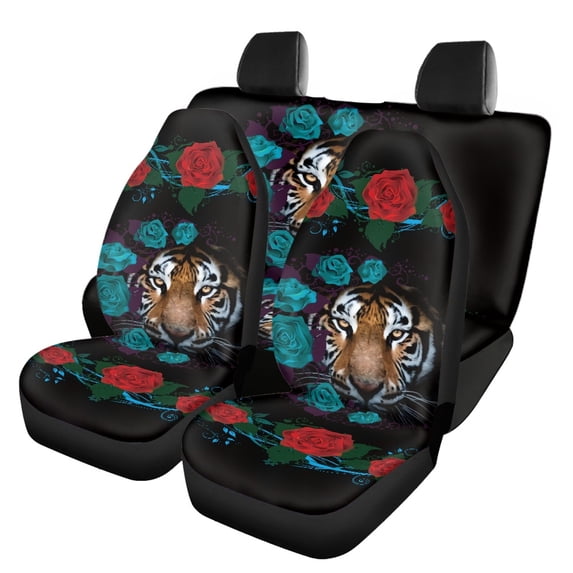 Pzuqiu Car Seat Cover Sets, Compatible with Front Seat Vehicle Seats, Car Seat Covers for Trucks Cars Full Set, Tiger Rose