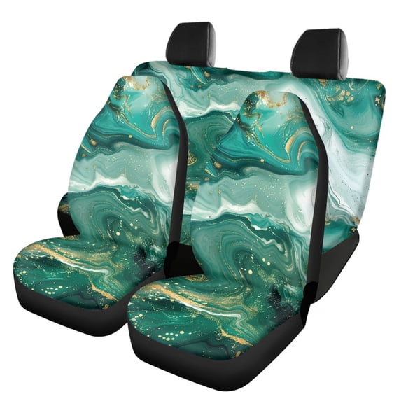 Pzuqiu Car Seat Cover Sets Non Slip Polyester, Compatible with Automotive Seats Front Drive Seat, for Truck Trucks, Green Gold Marble Design