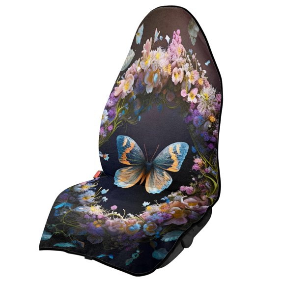 Pzuqiu Car Seat Cover with Butterfly Floral Wreath, Car Seat Protector for Daily Driving and Car Enthusiasts Use