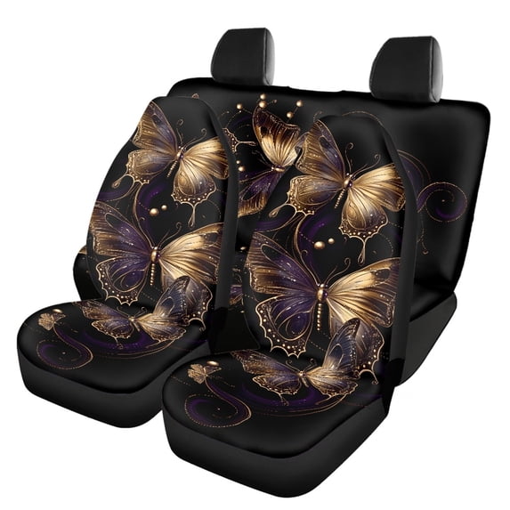 Pzuqiu Car Seat Covers, Compatible with Front Seat Vehicle Seats, Front and Rear Seat Cover Set for Trucks Cars Washable, Gold Butterfly