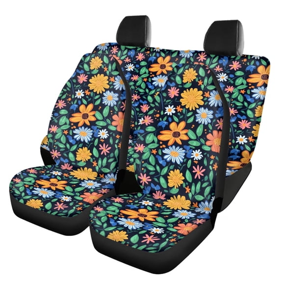 Pzuqiu Car Seat Covers, Compatible with Van Seats Front Seat, Car Seat Covers Full Set for Sedans Cars Lightweight, Floral Pattern