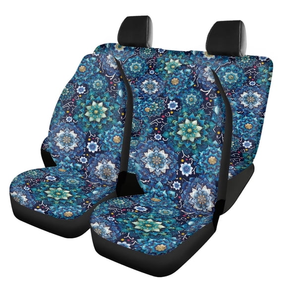 Pzuqiu Car Seat Covers Easy to Install Polyester, Compatible with Car Interiors Car Seats, for Trucks Sedans, Blue Floral Mandala