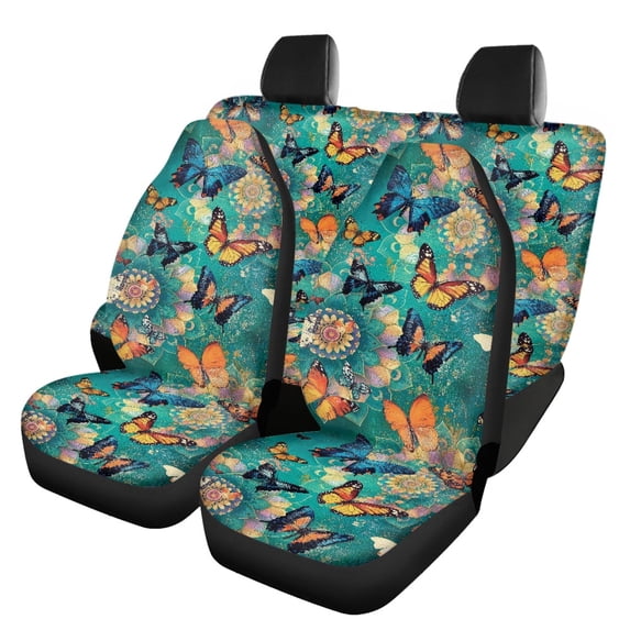 Pzuqiu Car Seat Covers Easy to Install Polyester, Compatible with Front Seat Rear Bench, for Trucks Sedans, Butterflies Print