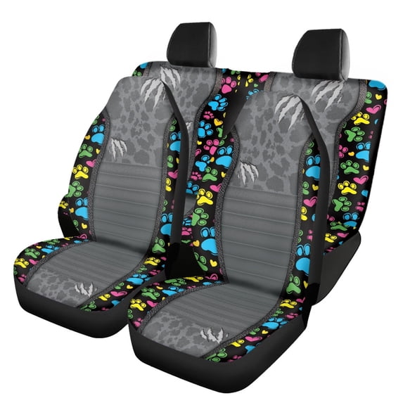 Pzuqiu Car Seat Covers Full Set Anti-Slip Light Front and Rear Seat Cover Set Polyester Fashion Washable, Fit for SUV Van Cars, Paw prints