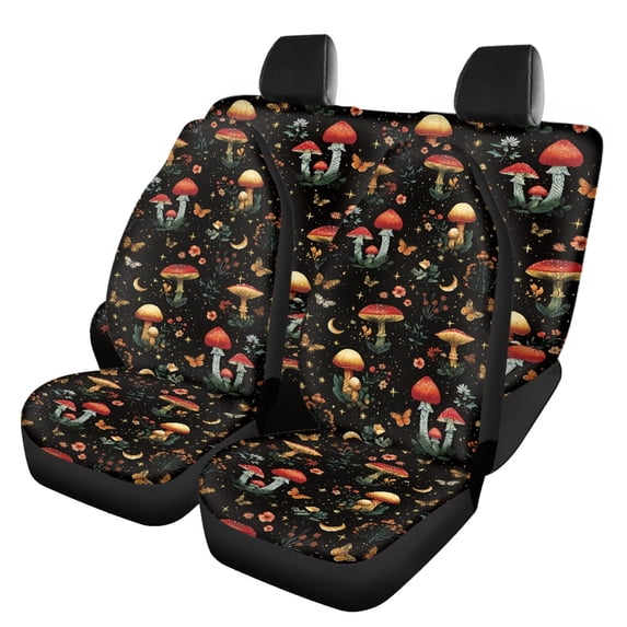 Pzuqiu Car Seat Covers Full Set Breathable Polyester, Compatible with SUV Seats Automotive Seats, for Sedans Most Sedans, Enchanted Mushroom Forest