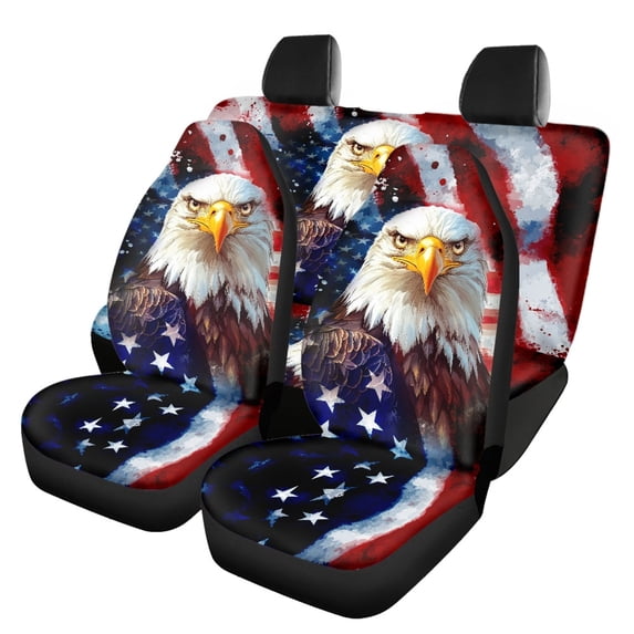 Pzuqiu Car Seat Covers Full Set Breathable Polyester, Compatible with Vans Seats SUV Seats, for Cars Truck, The American Flag and Eagle Design