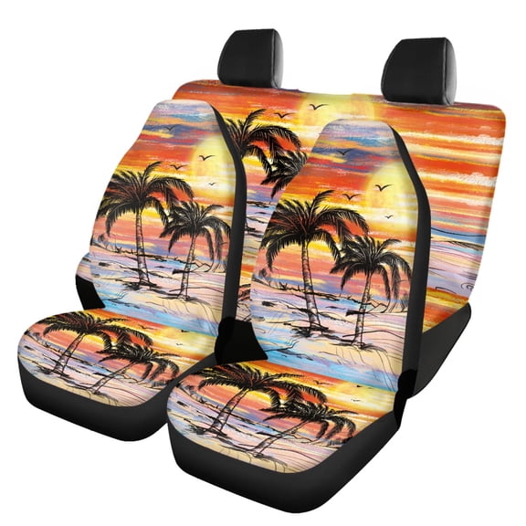 Pzuqiu Car Seat Covers Full Set, Compatible with Car Seats Van Seats, Front and Rear Seat Cover Set Fit for Cars Sedans Lightweight, Tropical Sunset Beach