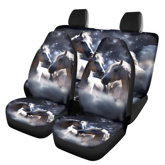 Pzuqiu Car Seat Covers Full Set Easy to Install, Compatible with Car Seats SUV Seats, Front and Rear Seat Cover Set Fit for Truck Cars Breathable, Horse Galaxy