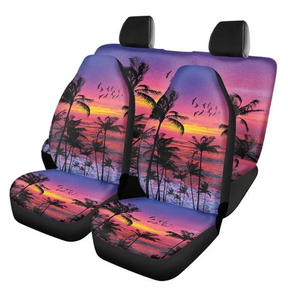Pzuqiu Car Seat Covers Full Set Easy to Install Polyester, Compatible with Sedan Seats Vans Seats, for Cars Most Sedans, Tropical Sunset Silhouette