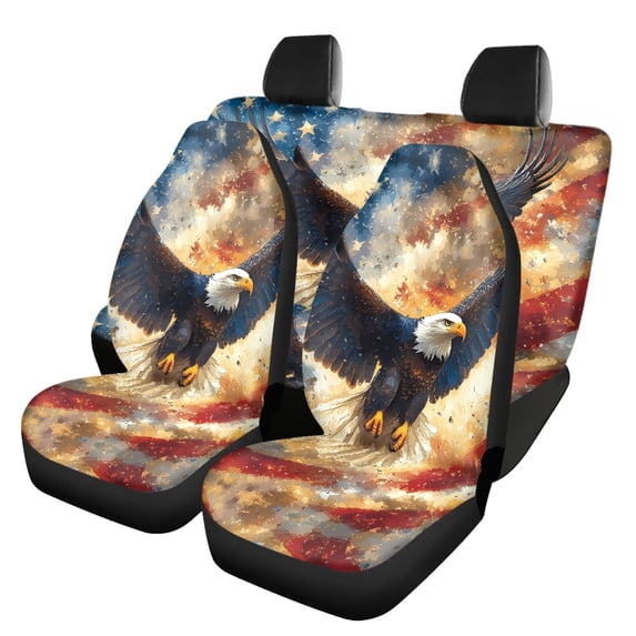 Pzuqiu Car Seat Covers Full Set Fashion, Compatible with Van Seats Car Interiors, Automotive Seat Cover Fit for Sedans Cars Easy to Install, American Flag Eagle