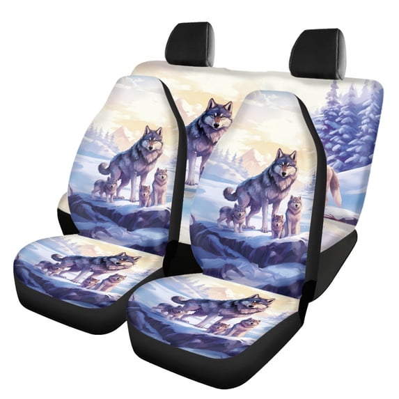 Pzuqiu Car Seat Covers Full Set Polyester, Compatible with Van Seats Car Interiors, for Cars Trucks, Wolf Family