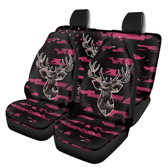 Pzuqiu Car Seat Covers Softy Durable Car Seat Cushion Polyester Breathable Protection, Fit for Cars Sedans Trucks, American Flag Deer Design