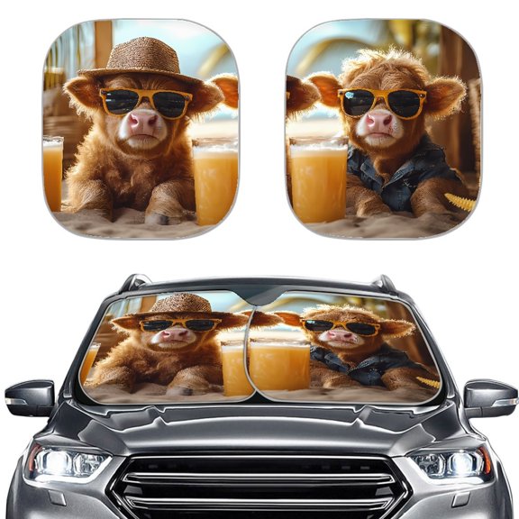 Pzuqiu Car Sun Shade Featuring Highland Cows, Sun Shade for SUV and Van, Blocks Heat for Summer Road Trips