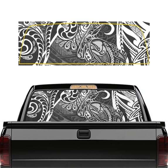 Pzuqiu Car Window Sticker 66.9" x 22.4" with Tattoo Pattern, Truck Back Window Decal Vinyl Wrap for Most Pickup Trucks, Durable Sun Blocking