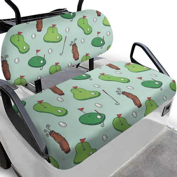 Pzuqiu Cartoon Golf Themed Golf Cart Seat Cover Set - Breathable Stretchable Polyester, 2-Piece, Universal Fit for EZGO, Club Car & Yamaha