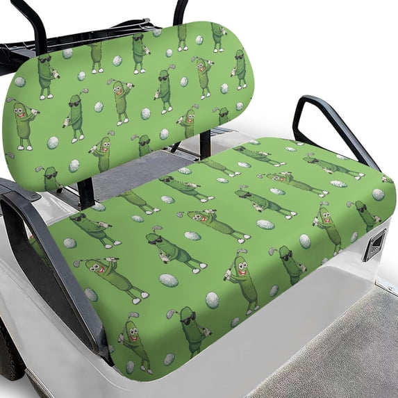 Pzuqiu Cartoon Golfer Pickle Golf Cart Seat Covers Set - Breathable Stretchable 2-Piece Cover - Funny Golf Accessory for EZGO, Club Car & Yamaha