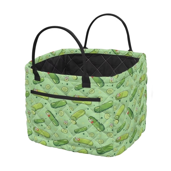 Pzuqiu Cartoon Pickle Print Quilted Laundry Basket with Handles Foldable Large Capacity Soft Storage Hamper Heavy-Duty Easy-Clean Organizer for Bedroom Bathroom Nursery Dorm