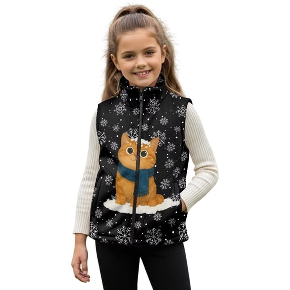 Pzuqiu Cat Boys Sleeveless Vests 9-10 Polyester Comfortable Zipper Winter Sleeveless Jacket with Pockets Warm Practical Fall Outfits Fashion Clothing for Teens Girls Boys Kids