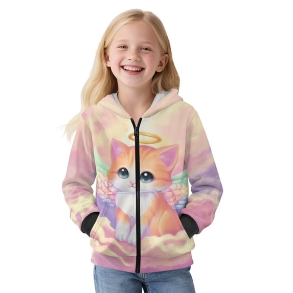 Pzuqiu Cat Girls Hoodies Size S Fleece Full-Zip Hoodie Sweatshirt with Pocket Soft Toddler Girl Sweatshirt Clothes Outfit Long Sleeve Casual Fashion for Kids and Toddlers