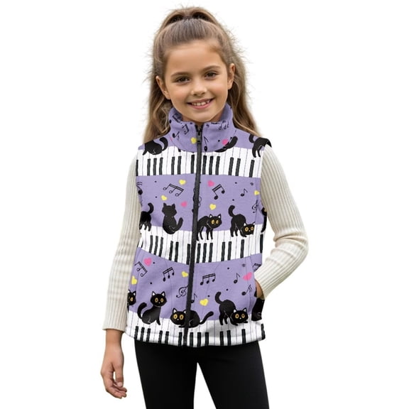Pzuqiu Cat Kid Outerwear Vest Size 3 Casual Clothes for Girls Warm Comfortable Zipper Winter Sleeveless Jacket with Pockets Stand Collar Soft Vest Zip Up Sleeveless for Girl