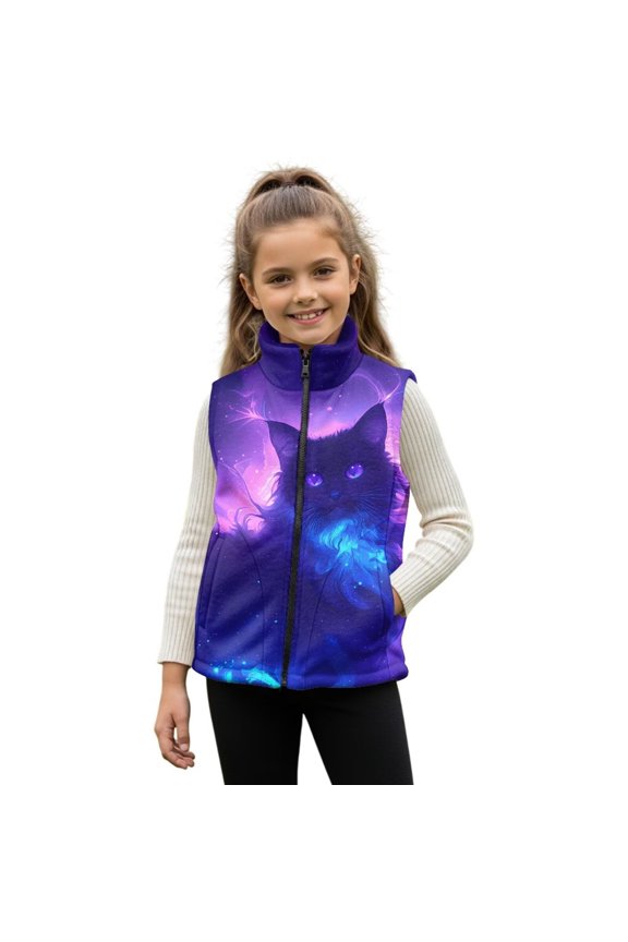 Cat Kids Zip Up Vest Size 3 Stretchy Breathable Winter Sleeveless Jacket with Pockets Stand Collar Personalized Fall Outfits Fashion Clothing Wind Proof for Young Girls
