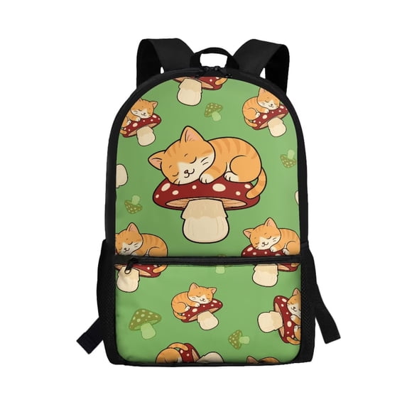 Pzuqiu Cat Mushroom School Bags for Girls 7-10 Girls Backpacks for Elementary School Cute Bookbag for Kids Back to School Bag Lightweight Small Backpack for Women