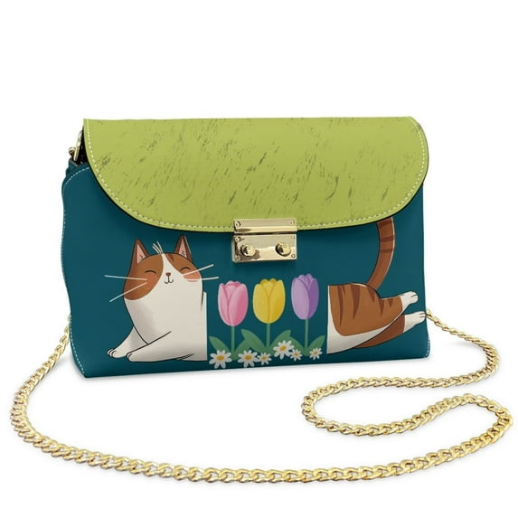Pzuqiu Cat Women Leather Crossbody Bag Versatile Exquisite Soft with Chain Strap Small Leather Crossbody Bags for Women Lightness Casual for Daily Use and Travel