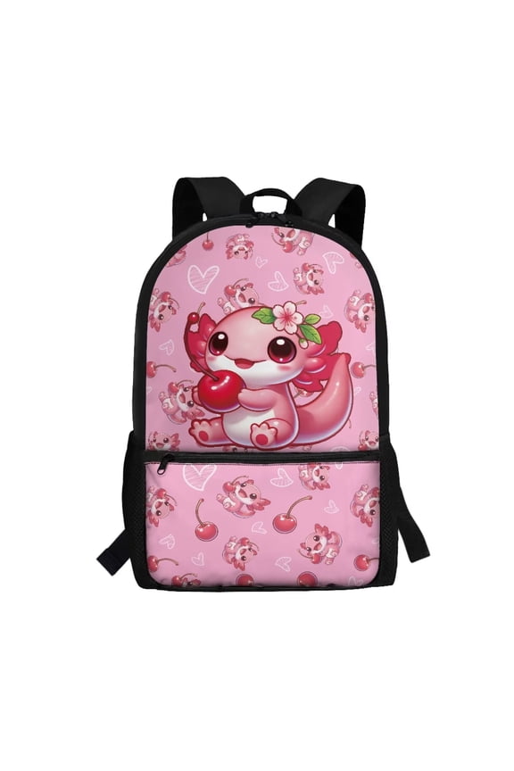 Cherry Axolotl Kids Backpack 17 Inch Large Capacity Schoolbag with Adjustable Straps for Elementary Middle School Students Lightweight Backpack Boys Girls Back to School