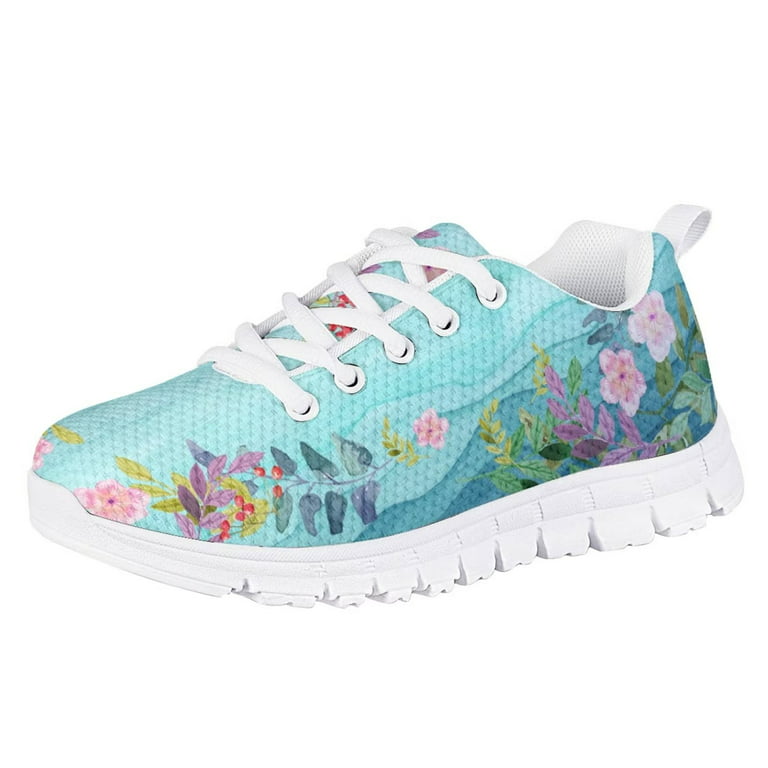 Pzuqiu Cherry Blossom Kids Girls Tennis Teal Shoes Size 11 Lace Up Running  Sneakers Lightweight Mesh Athletic Walking Shoes 