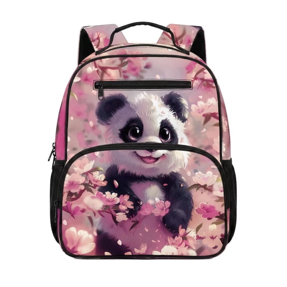 Pzuqiu Cherry Blossom Panda School Bag for Kids Toddlers Backpack for Girls 4-5 with Water Bottle Holder Kids Bookbag with Front Pocket Lightweight School Daycare Ideal for Young