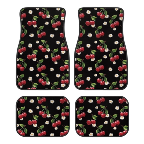 Pzuqiu Cherry Daisy Car Floor Mats 4 Pieces, All Weather Auto Mats Polyester Non-Slip Non Slip Compatible with Truck SUV Sedans