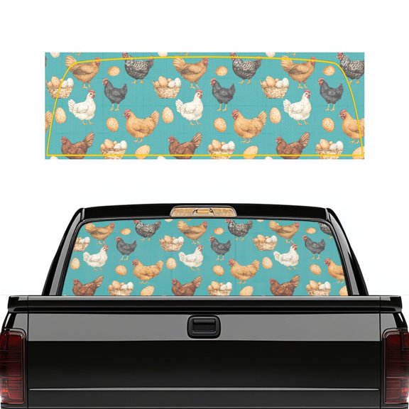 Pzuqiu Chicken Egg Car Window Sticker, See through Rear Window Decals Full Coverage Easy Install 66.9 x 22.4 Inches for Pickup Trucks Suvs