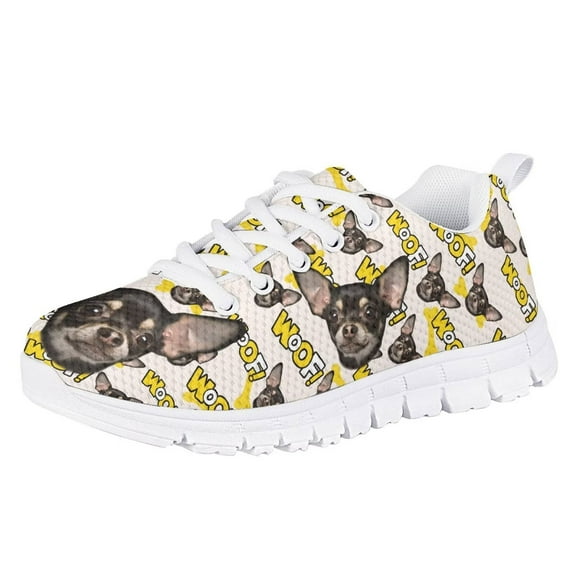 Pzuqiu Chihuahua Tennis Shoes for Girls Size 1 Big Kid Lace Up Breathable Sneakers Lightweight Casual Walking Shoes Animal Print School Shoes