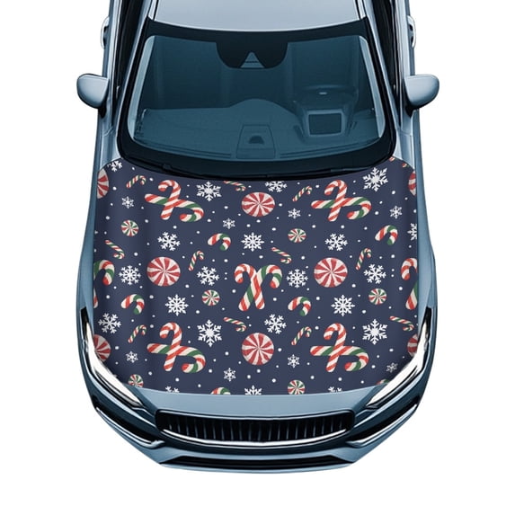 Pzuqiu Christmas Car Hood Cover Protector Automotive Accessories With Candy Cane Pattern - Universal Fit for All Vehicle Types