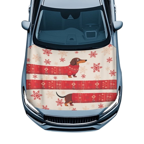 Pzuqiu Christmas Car Hood Cover Protector Featuring Dachshund Snowflake - Universal Fit Automotive Accessory for Holiday Decor